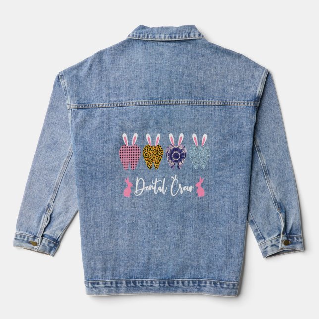Dental Crew Cute Teeth Leopard Easter Day Dental B Denim Jacket (Back)