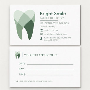 Dental Dentist Green Tooth Office Appointment Business Card