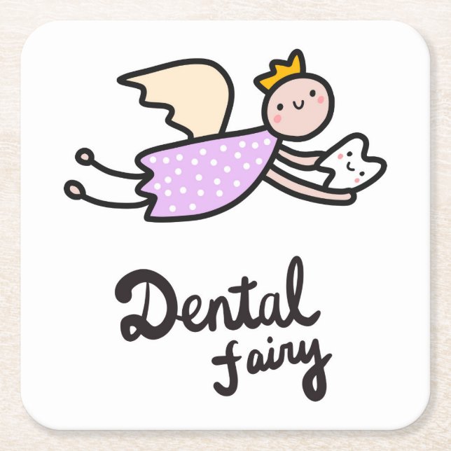 Dental Fairy Square Paper Coaster (Front)