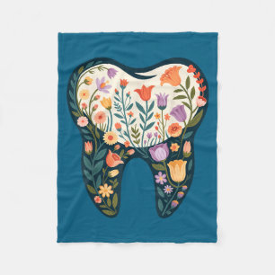 Dental Floral Tooth Flower Hygienist Fleece Blanket