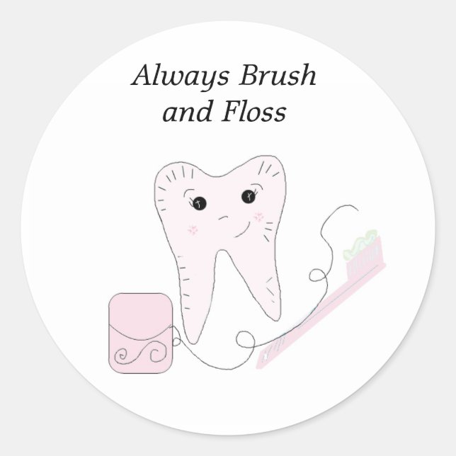 Dental Floss and Tooth Design Classic Round Sticker (Front)