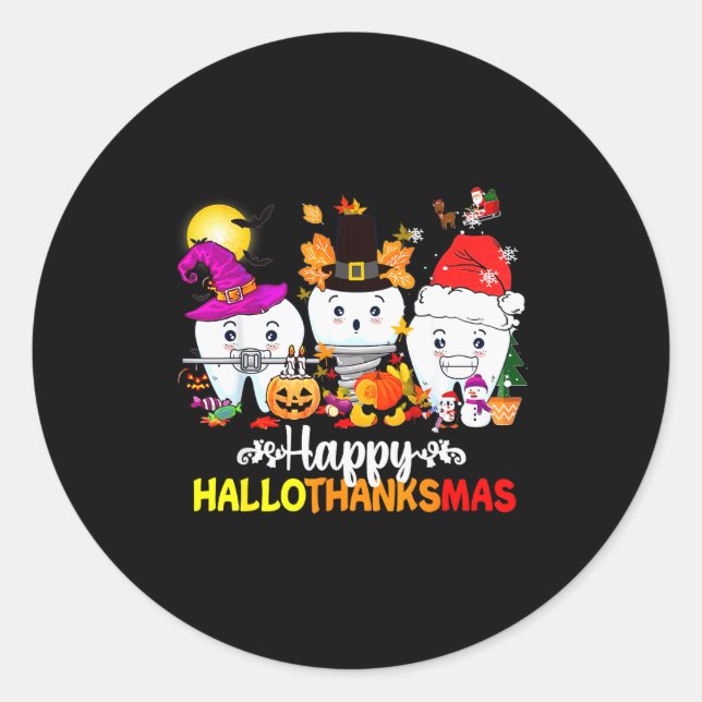 Dental Halloween Thanksgiving Christmas Happy Hall Classic Round Sticker (Front)