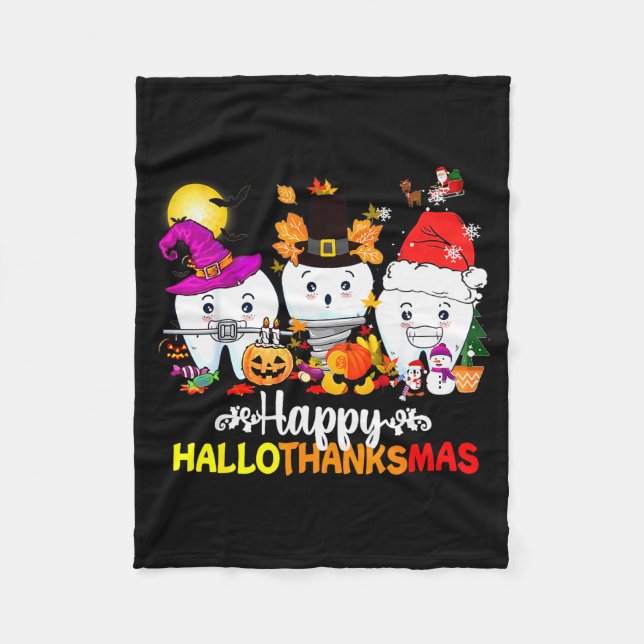 Dental Halloween Thanksgiving Christmas Happy Hall Fleece Blanket (Front)