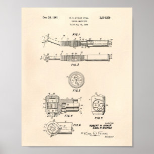Dental Handpiece 1961 Patent Art Old Peper Poster