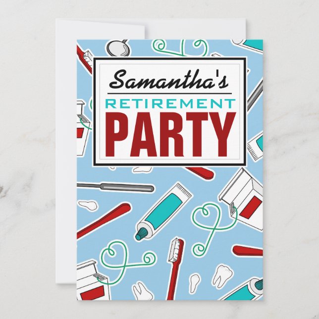 Dental Hygienist / Dentist Retirement Party - Blue Invitation (Front)