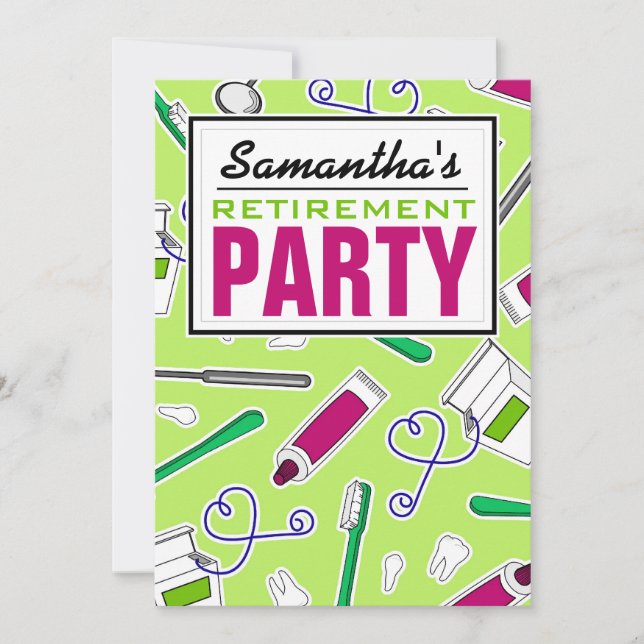 Dental Hygienist / Dentist Retirement Party Green Invitation (Front)