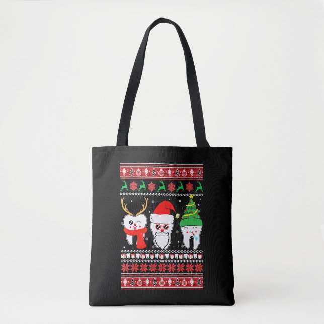 Dental Hygienist Dentist Ugly Christmas Sweater Tote Bag (Front)