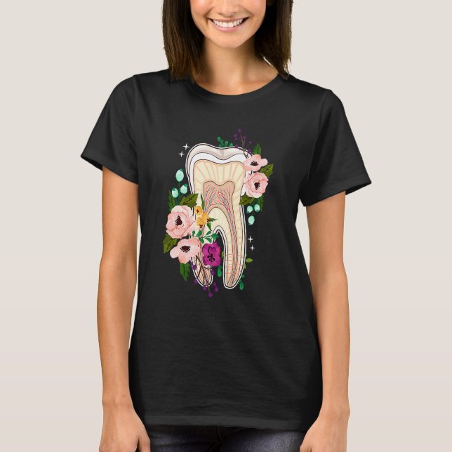 Dental Hygienist Floral Dentistry Tooth With Flowe T-Shirt (Front)
