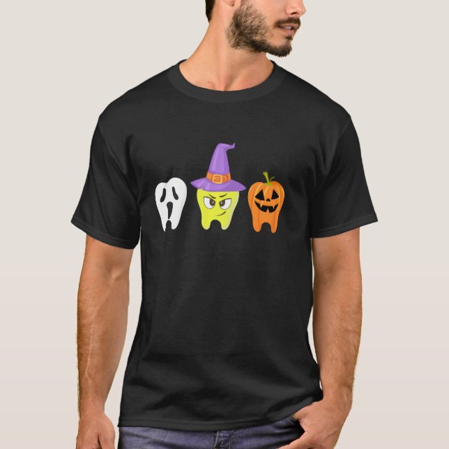 Dental Hygienist Halloween Pumpkin Ghost Witch Too T-Shirt (Front)