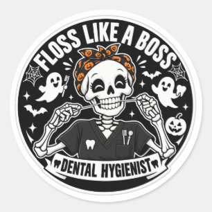 Dental Hygienist Halloween Skeleton Classic Round Sticker