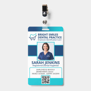 Dental Hygienist ID Badge Photo Navy Blue QR