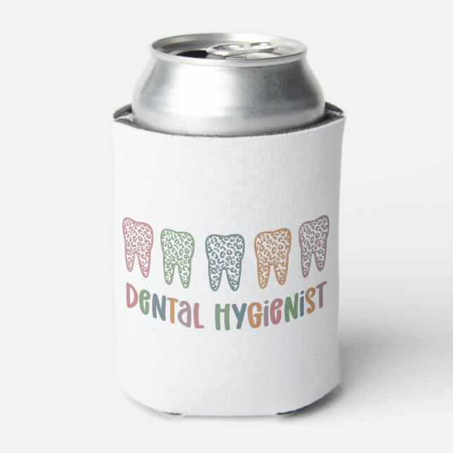 Dental Hygienist | RDH Dentist Leopard teeth gifts Can Cooler (Can Front)