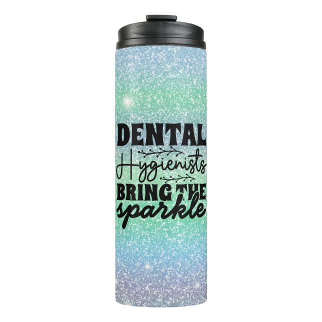 Dental Hygienist Sparkle Rainbow Glitter Green Thermal Tumbler (Front)