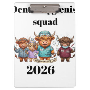 Dental Hygienist Squad Cute Highland Cow Group tsh Clipboard