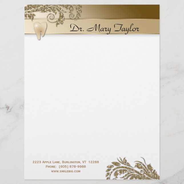 Dental Letterhead Molar Stationery Gold Leaves (Front)