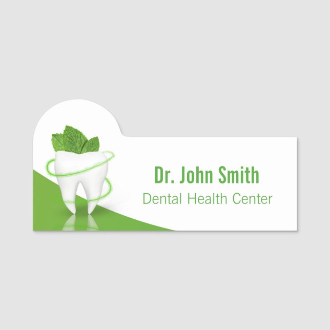 Dental Medical Mint Leaf Tooth Name Tag (Front)