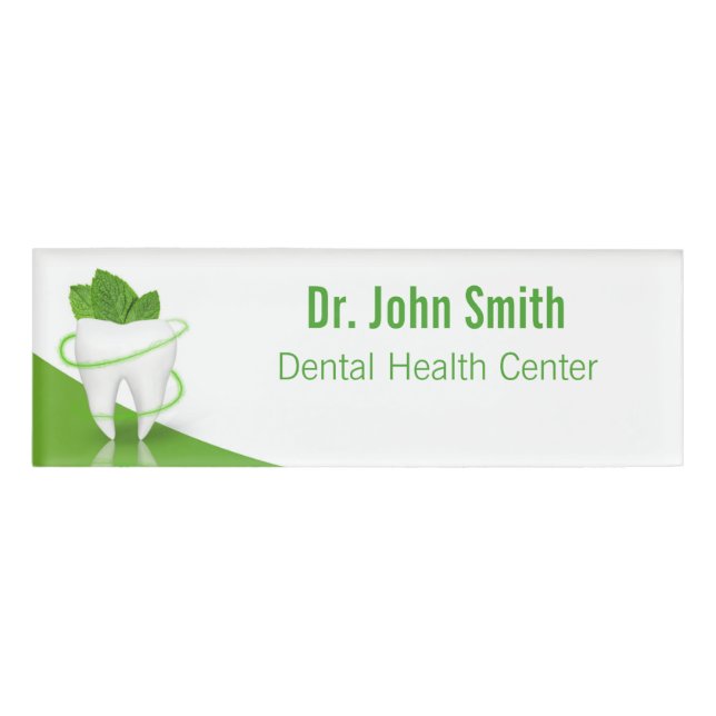 Dental Medical Mint Leaf Tooth - Name Tag (Front)