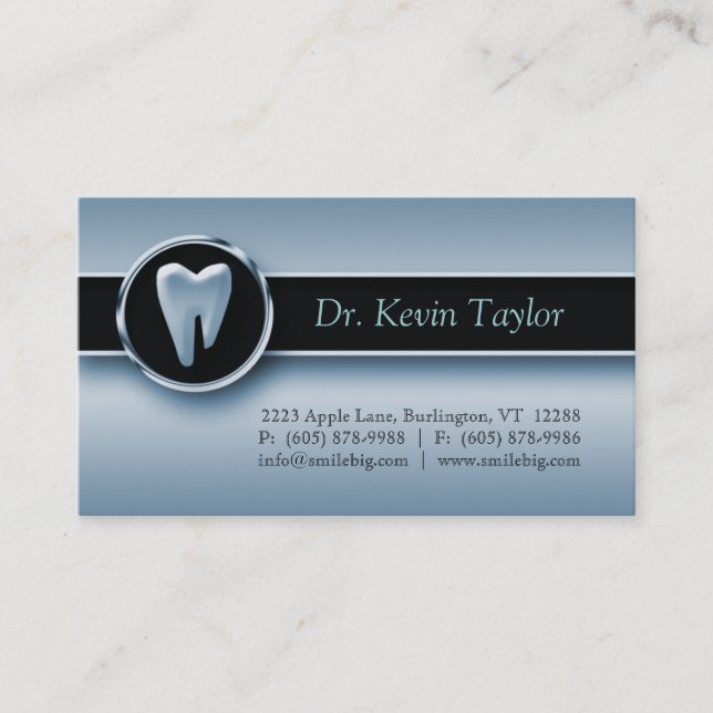 Dental Molar Business Card Blue Metallic (Front)