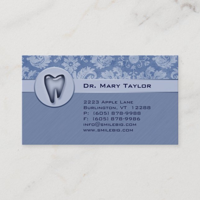 Dental Molar Business Card Damask Blue 2 stripes (Front)