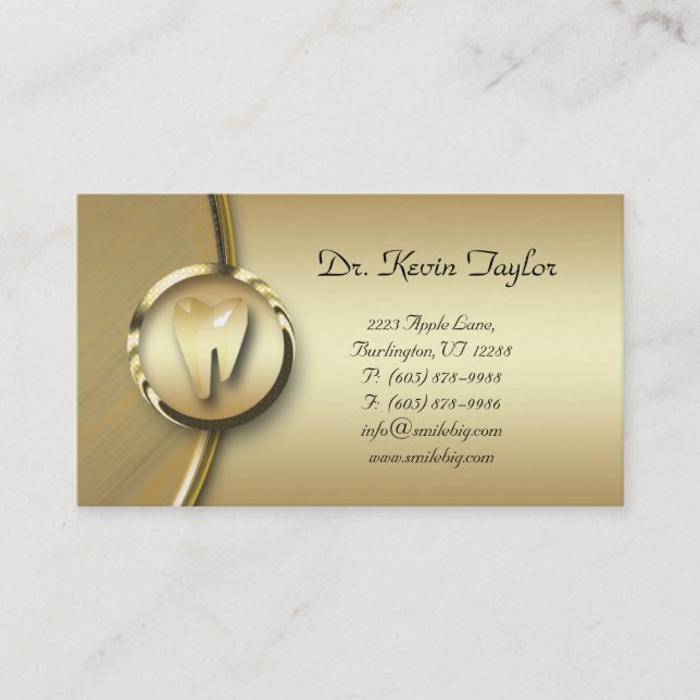 Dental Molar Business Card Gold Metal (Front)