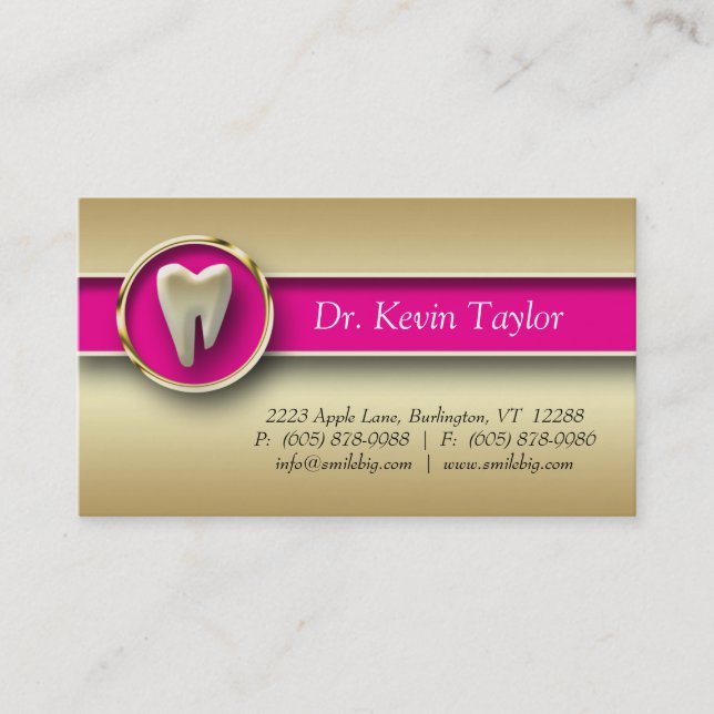 Dental Molar Business Card Gold Metallic Pink (Front)