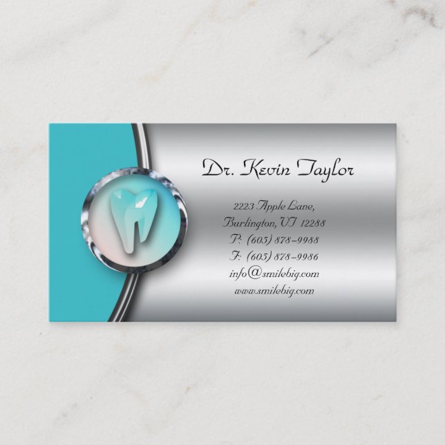 Dental Molar Business Card Silver Logo Dentist (Front)