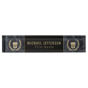 Dental Office - Black Marble, Black & Gold Nameplate