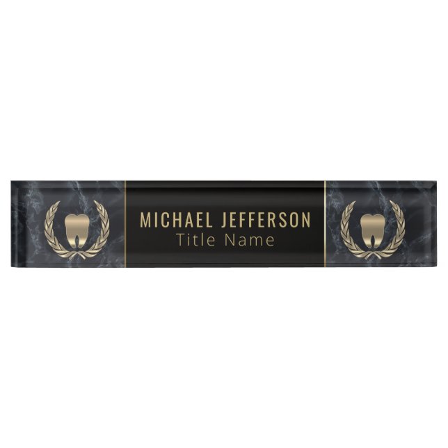 Dental Office  - Black Marble, Black & Gold Nameplate (Front)