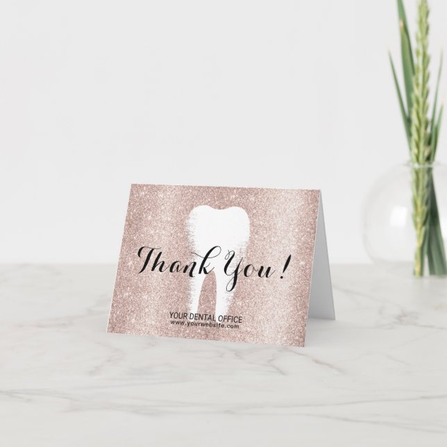Dental Office Dentist Blush Rose Gold Glitter Thank You Card (Front)