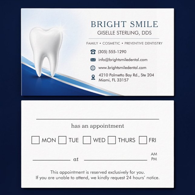 Dental Office Dentist Professional Appointment Card (Creator Uploaded)