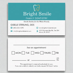 Dental Office Dentistry Appointment Reminder  Business Card