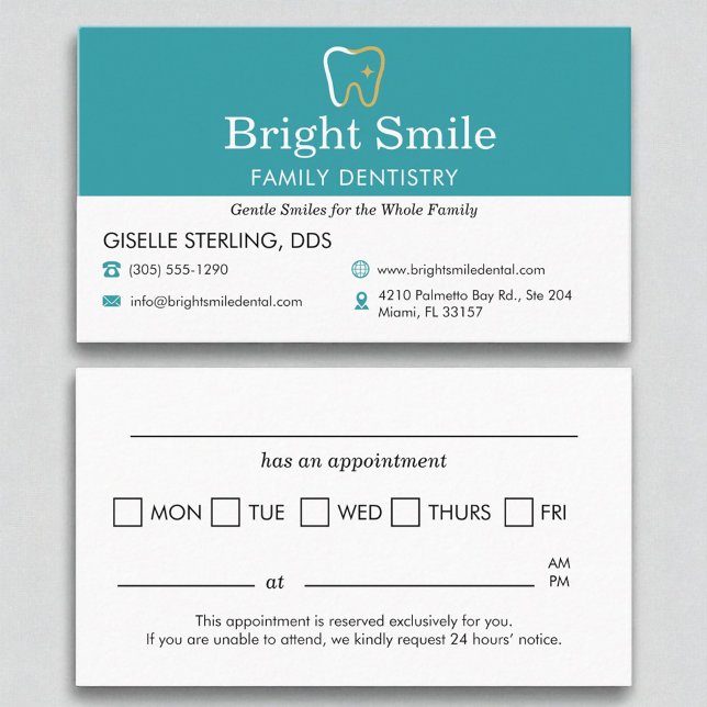 Dental Office Dentistry Appointment Reminder  Business Card (Creator Uploaded)