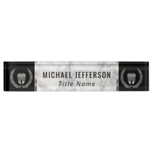 Dental Office - Grey Marble, Black & Silver Nameplate