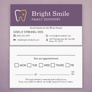 Dental Office Purple Appointment Reminder Business Card