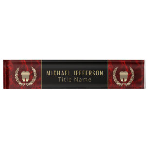 Dental Office - Red Marble, Black & Gold Nameplate