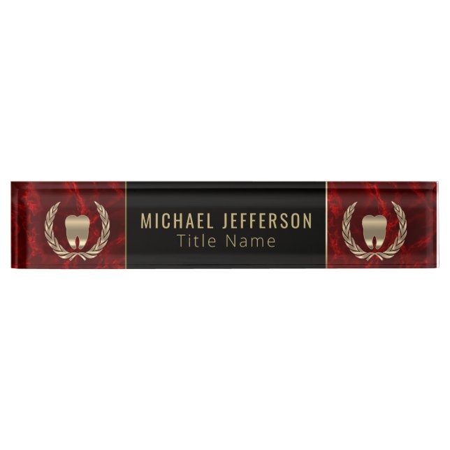 Dental Office  - Red Marble, Black & Gold Nameplate (Front)