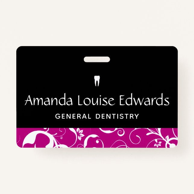 Dental Office Staff Pro Damask ID Badge (Front)