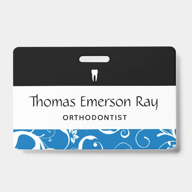 Dental Office Staff Pro Damask ID Badge (Front)