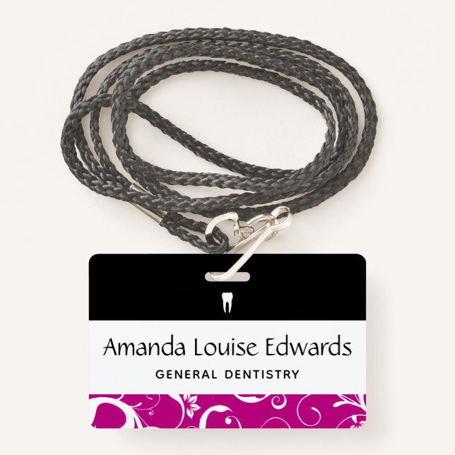 Dental Office Staff Pro Damask ID Badge (Front with Lanyard)