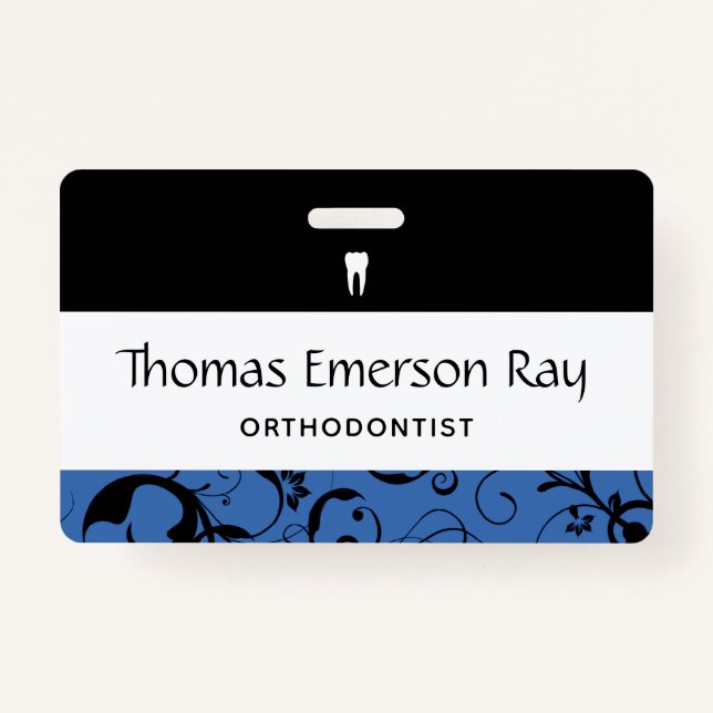 Dental Office Staff Pro Damask ID Badge (Front)