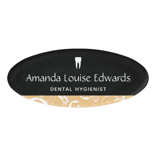Dental Office Staff Pro Damask Name Tag (Front)