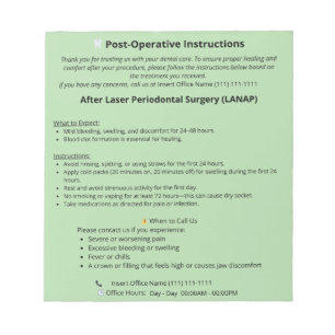 Dental Post Op Instructions Notepad (LANAP)