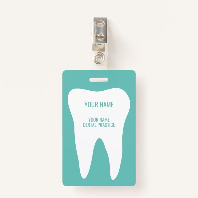Dental practice name badges with tooth logo ID badge (Front with Clip)