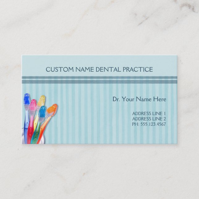 Dental Practice Toothbrush Stripes Business Card (Front)
