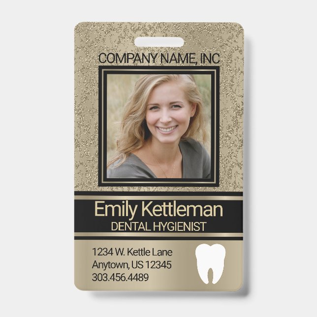 Dental Professional Photo Badge - Gold ID Badge (Front)