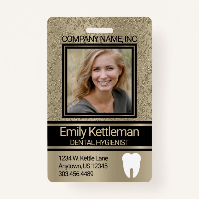 Dental Professional Photo Badge - Gold ID Badge (Front)