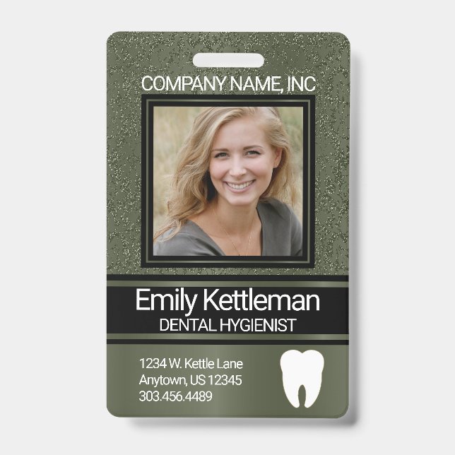 Dental Professional Photo Badge - Green ID Badge (Front)