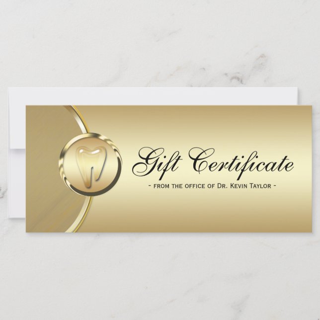 Dental Rack Card Gift Certificate Gold Molar Tooth (Front)