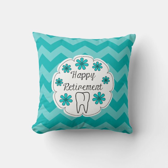 Dental Retirement Teal Chevron Cushion (Front)