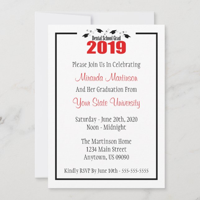 Dental School 2019 Graduation Invite (Red Caps) (Front)